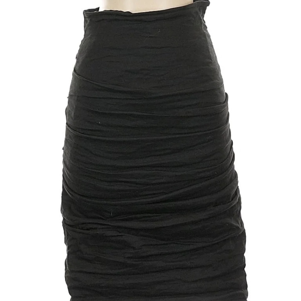 Nicole Miller Artelier Cotton Black Ruched Tuck Pencil Skirt Size 0